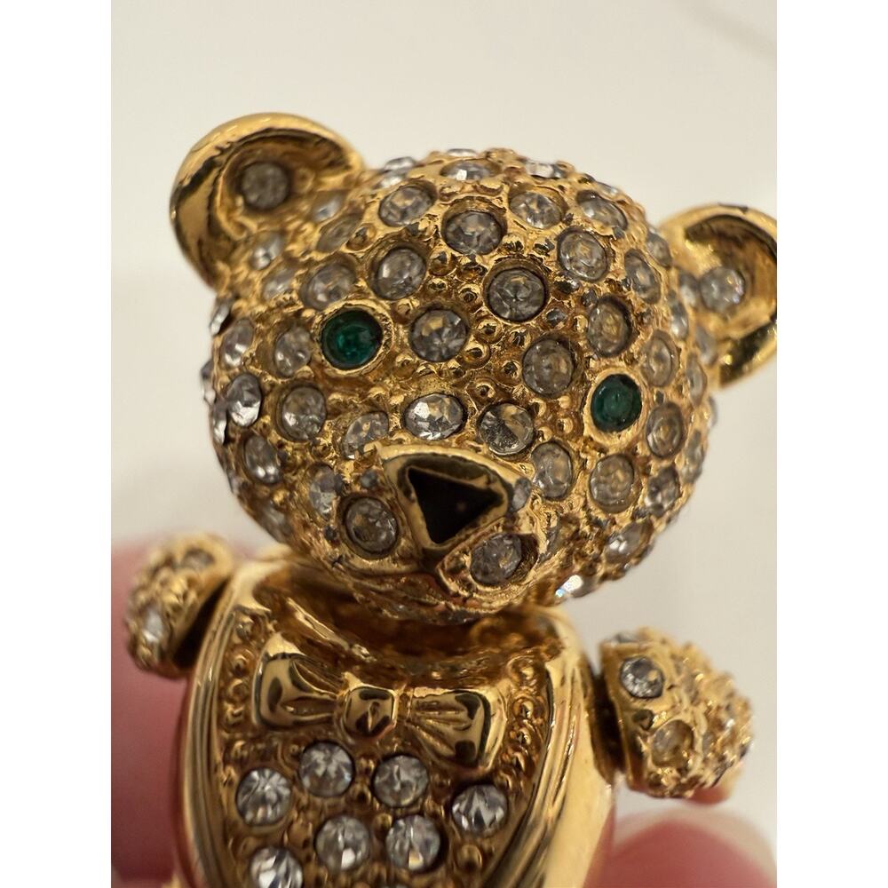 Rare Joan Rivers Articulated Rhinestone Teddy Bear Brooch Pin Gold Tone Crystal - Picture 7 of 8